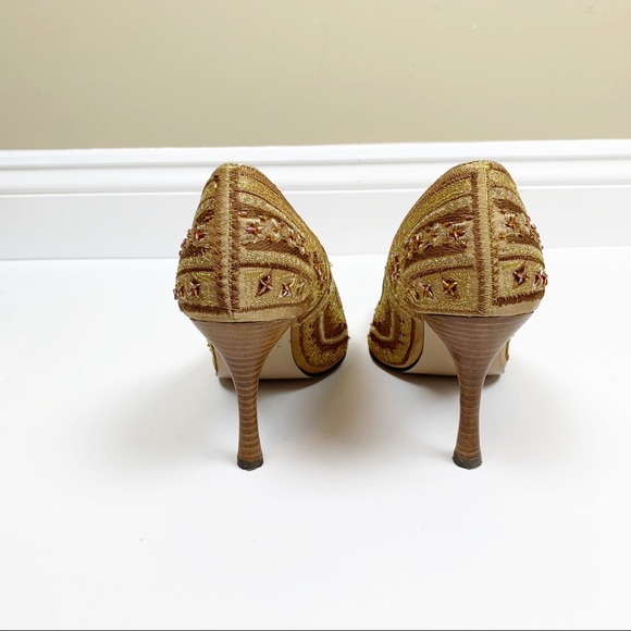 Dollhouse gold embroidered beaded pointed toe heel - Picture 5 of 10